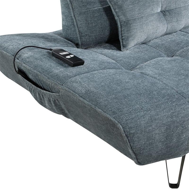 Pemberly Row Chenille Sofa with Power Seat Depth and Headrests in Blue