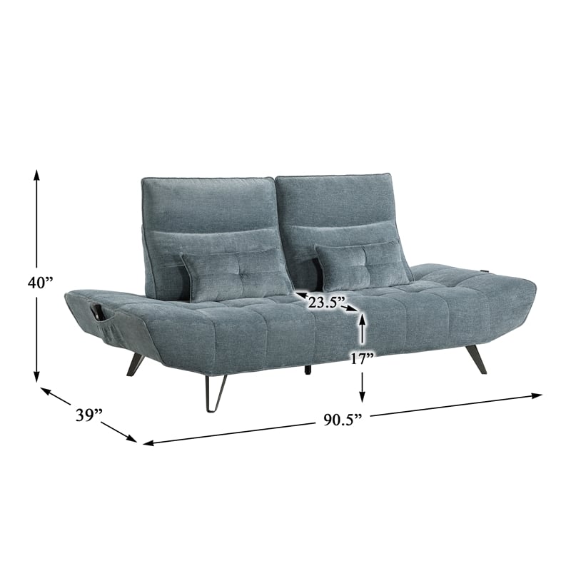 Pemberly Row Chenille Sofa with Power Seat Depth and Headrests in Blue