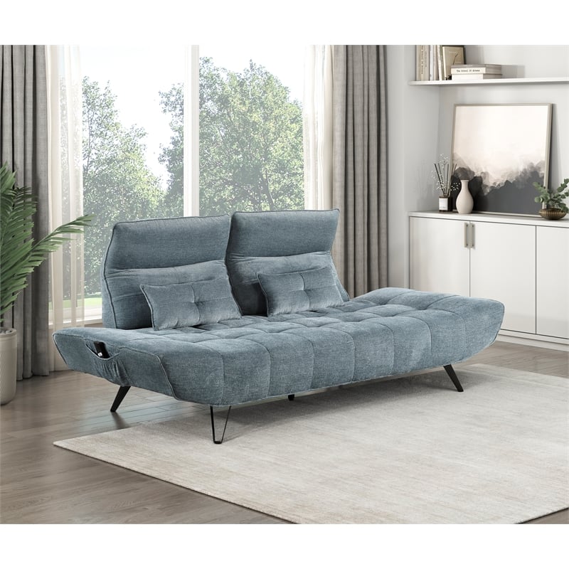 Pemberly Row Chenille Sofa with Power Seat Depth and Headrests in Blue