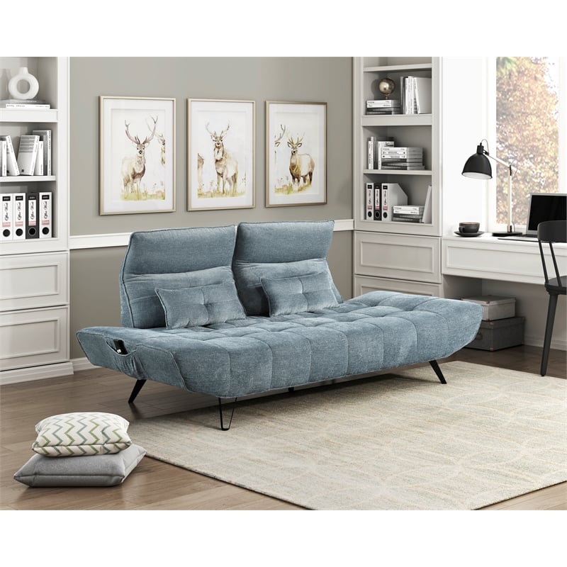 Pemberly Row Chenille Sofa with Power Seat Depth and Headrests in Blue