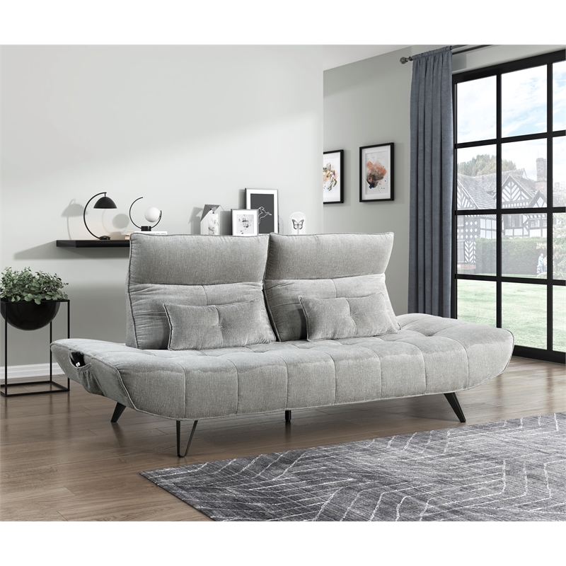 Pemberly Row Chenille Sofa with Power Seat Depth and Headrests in Gray