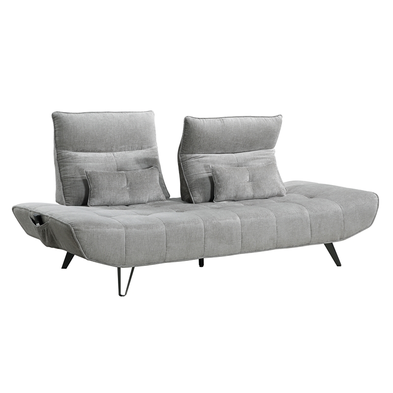 Pemberly Row Chenille Sofa with Power Seat Depth and Headrests in Gray
