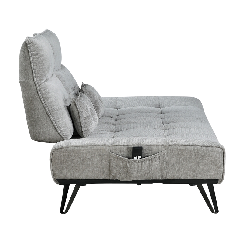 Pemberly Row Chenille Sofa with Power Seat Depth and Headrests in Gray