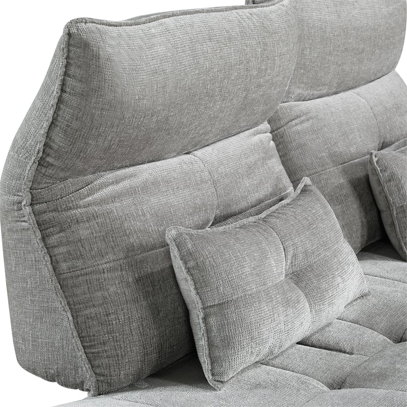 Pemberly Row Chenille Sofa with Power Seat Depth and Headrests in Gray