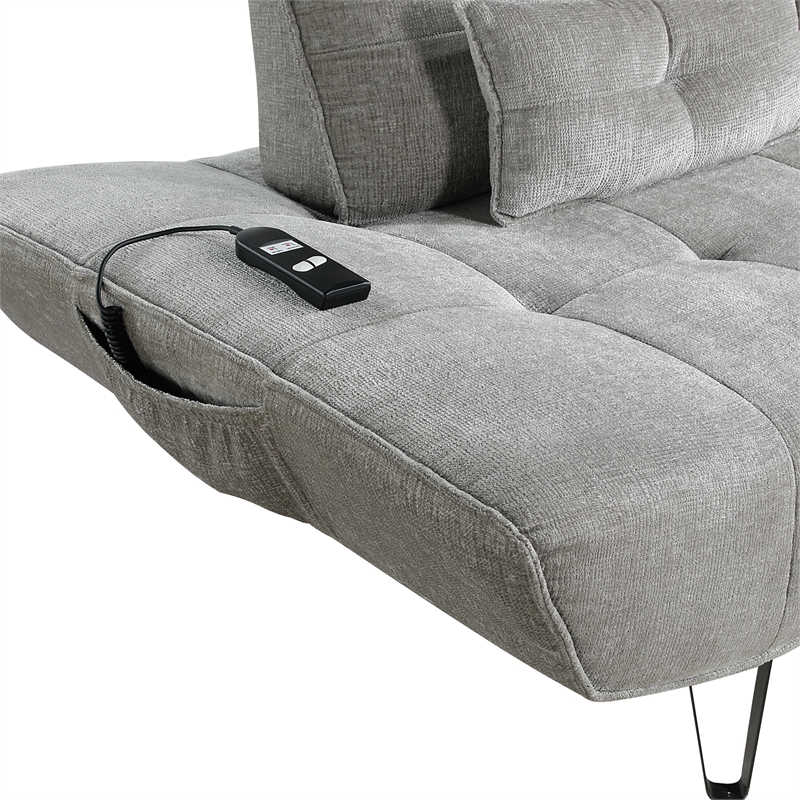 Pemberly Row Chenille Sofa with Power Seat Depth and Headrests in Gray