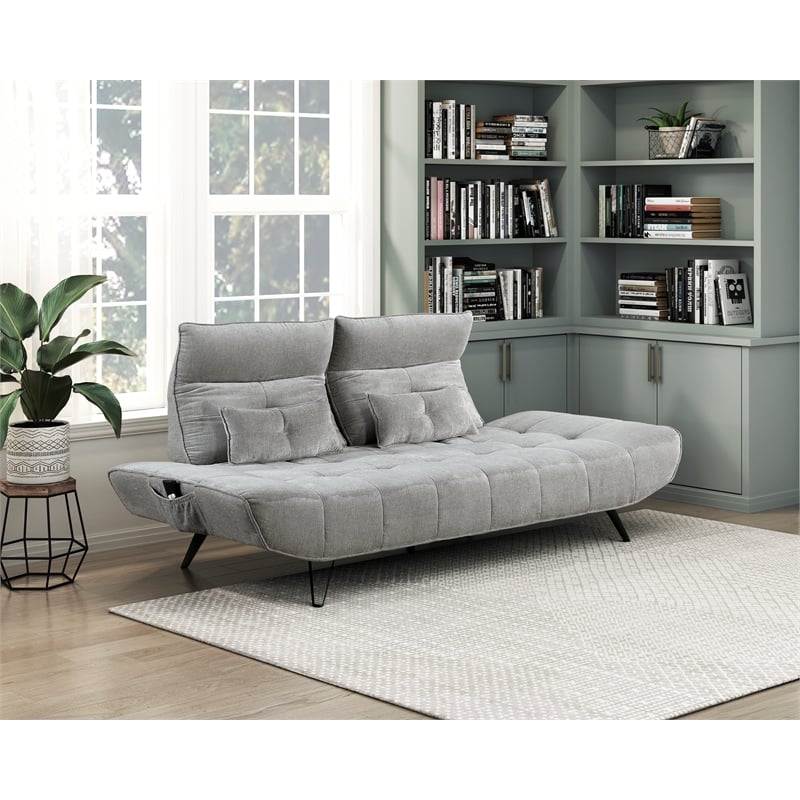 Pemberly Row Chenille Sofa with Power Seat Depth and Headrests in Gray