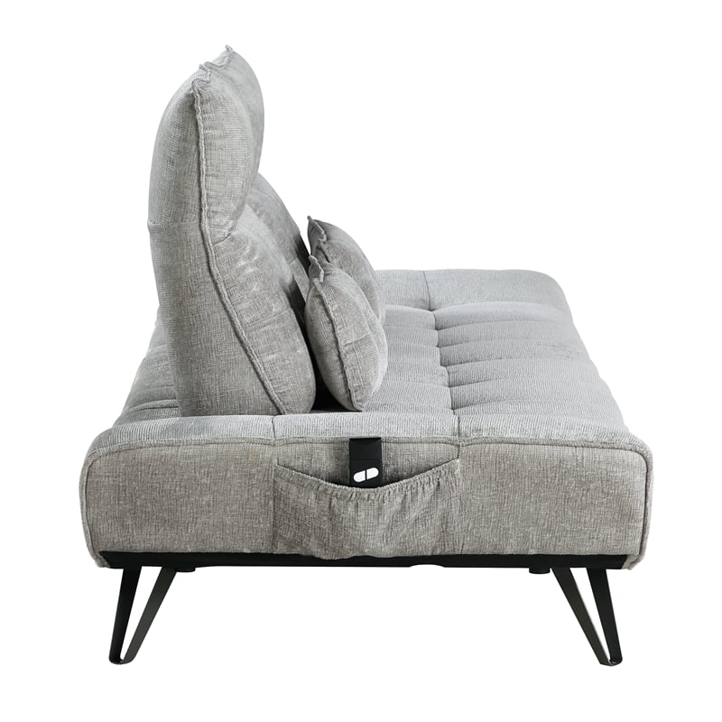 Pemberly Row Chenille Sofa with Power Seat Depth and Headrests in Gray