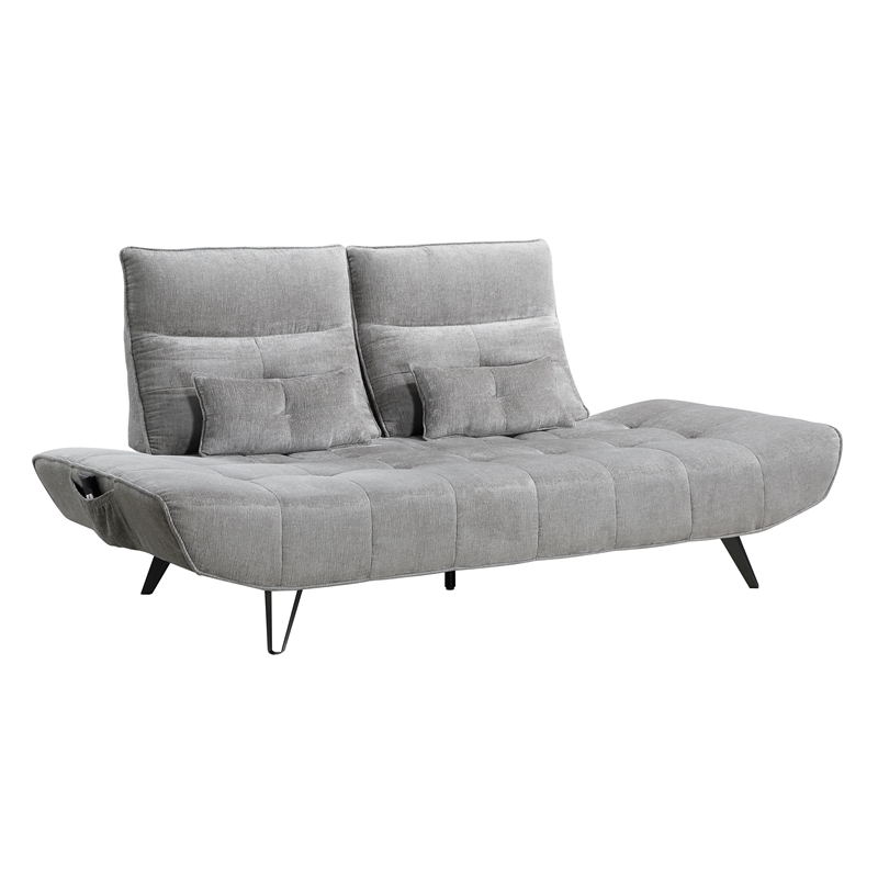Pemberly Row Chenille Sofa with Power Seat Depth and Headrests in Gray