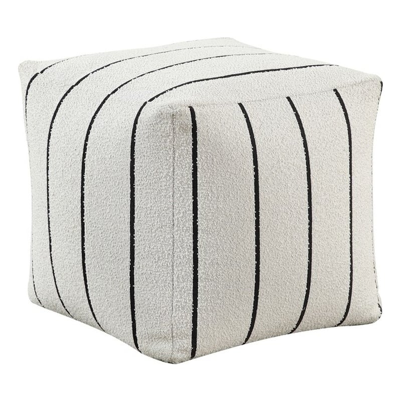 Pemberly Row Jacquard Striped Square Accent Pouf 300 lbs in Black and Off White