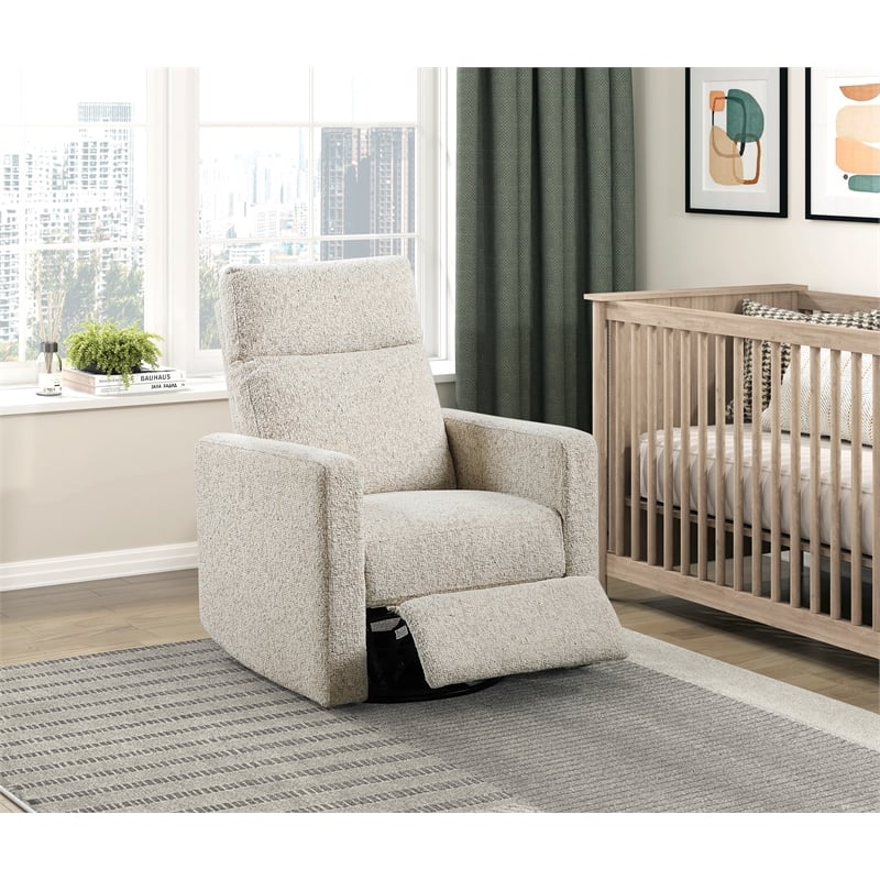 Pemberly Row Chenille Swivel Glider Reclining Chair 300 lbs in Quartz