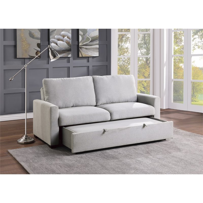 Pemberly Row Textured Fabric Convertible Studio Sofa with Pull-Out Bed in Gray