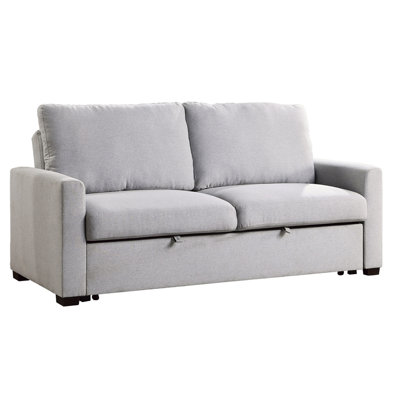 Pemberly Row Textured Fabric Convertible Studio Sofa with Pull-Out Bed in Gray
