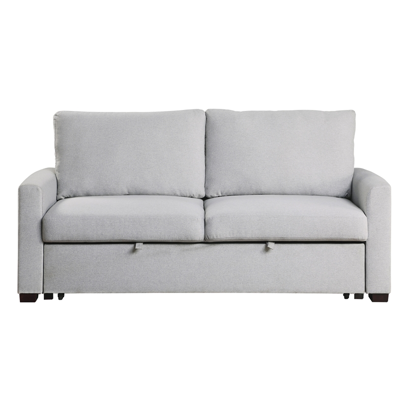 Pemberly Row Textured Fabric Convertible Studio Sofa with Pull-Out Bed in Gray