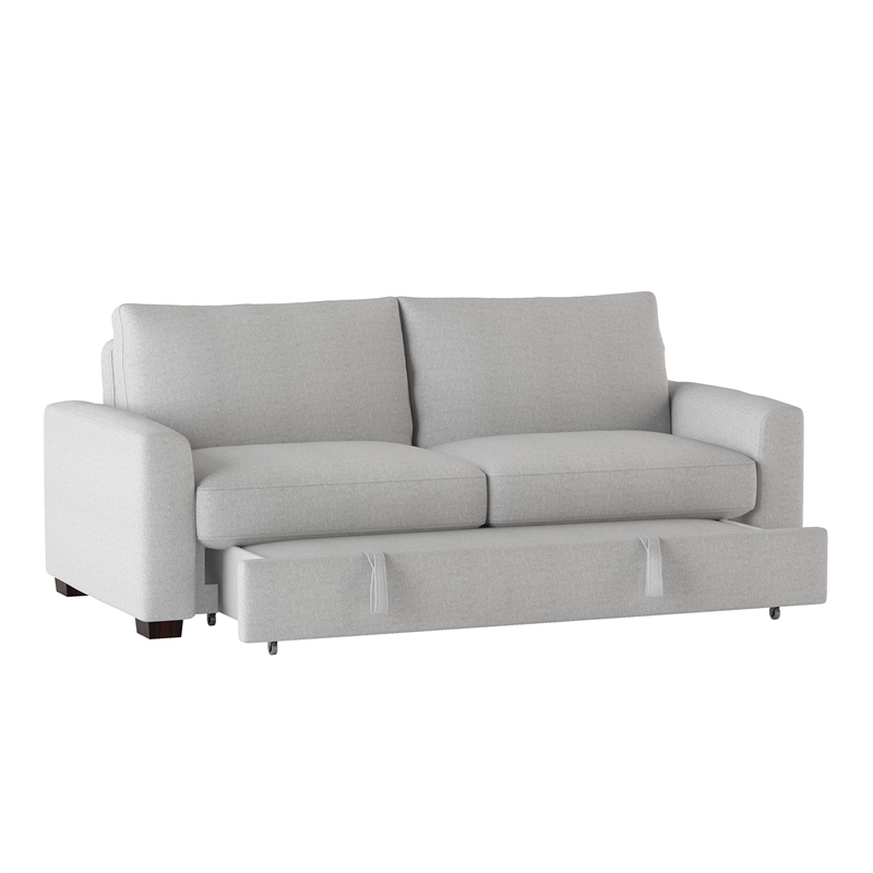Pemberly Row Textured Fabric Convertible Studio Sofa with Pull-Out Bed in Gray