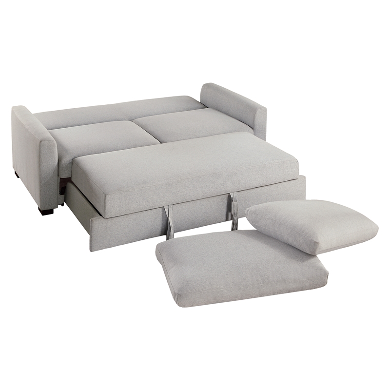 Pemberly Row Textured Fabric Convertible Studio Sofa with Pull-Out Bed in Gray