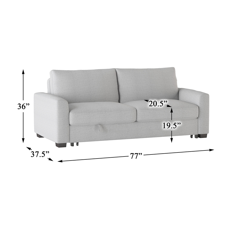 Pemberly Row Textured Fabric Convertible Studio Sofa with Pull-Out Bed in Gray