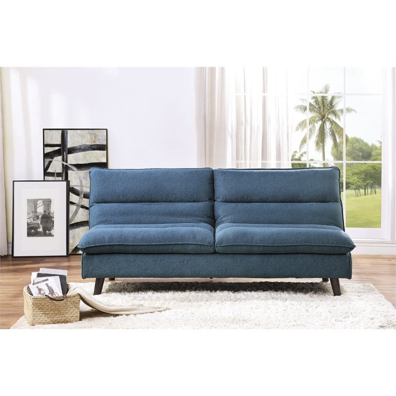 Pemberly Row Textured Fabric Click Clack Convertible Armless Sofa in Blue