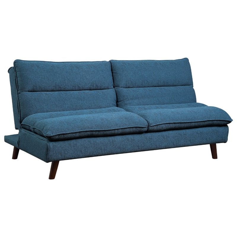 Pemberly Row Textured Fabric Click Clack Convertible Armless Sofa in Blue