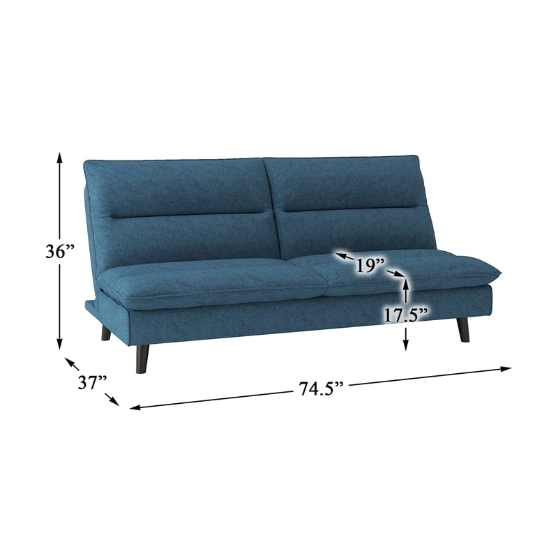 Pemberly Row Textured Fabric Click Clack Convertible Armless Sofa in Blue