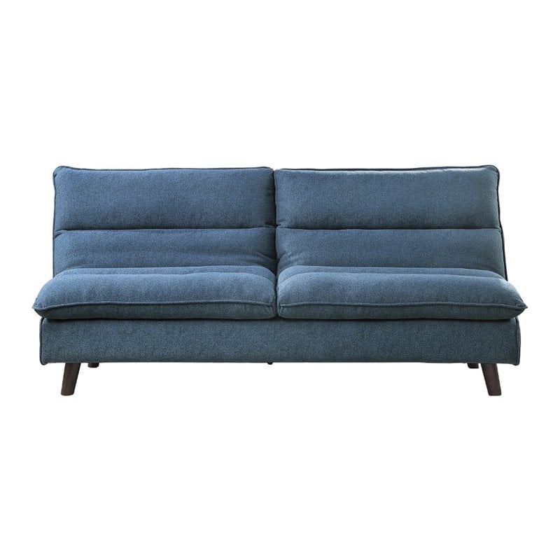 Pemberly Row Textured Fabric Click Clack Convertible Armless Sofa in Blue
