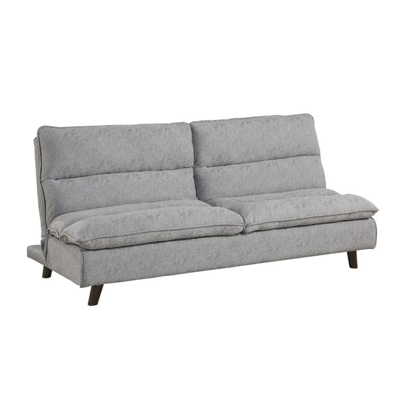 Pemberly Row Textured Fabric Click Clack Convertible Armless Sofa in Light Gray