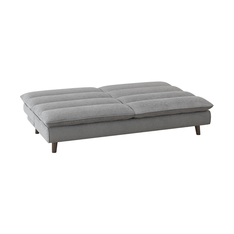 Pemberly Row Textured Fabric Click Clack Convertible Armless Sofa in Light Gray