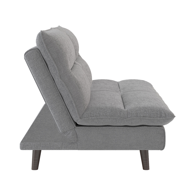 Pemberly Row Textured Fabric Click Clack Convertible Armless Sofa in Light Gray