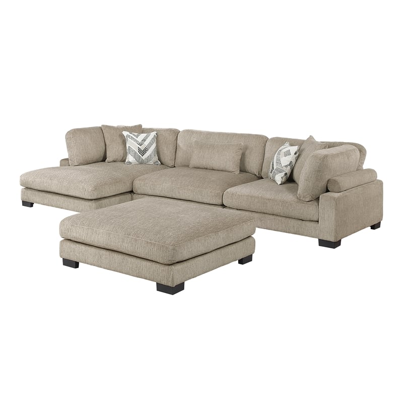 Pemberly Row Microfiber 4-Piece Modular Sectional with Ottoman 300 lbs in Brown