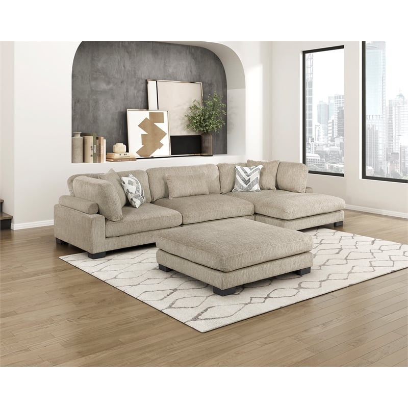 Pemberly Row Microfiber 4-Piece Modular Sectional with Ottoman 300 lbs in Brown