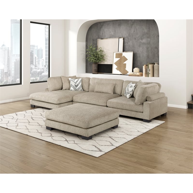 Pemberly Row Microfiber 4-Piece Modular Sectional with Ottoman 300 lbs in Brown