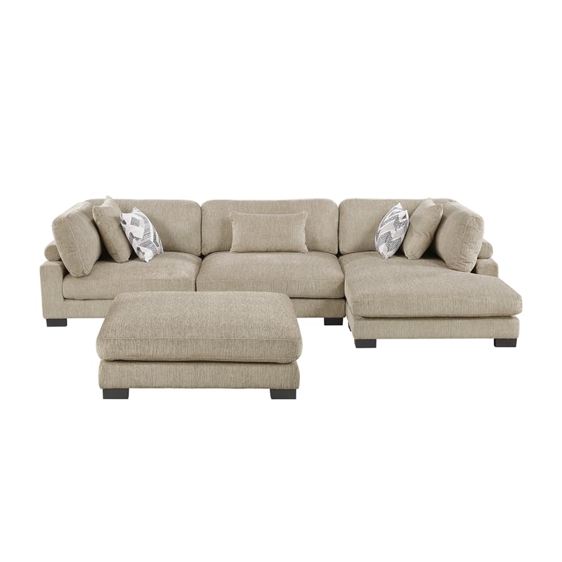 Pemberly Row Microfiber 4-Piece Modular Sectional with Ottoman 300 lbs in Brown