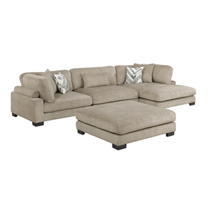Pemberly Row Microfiber 4-Piece Modular Sectional with Ottoman 300 lbs in Brown
