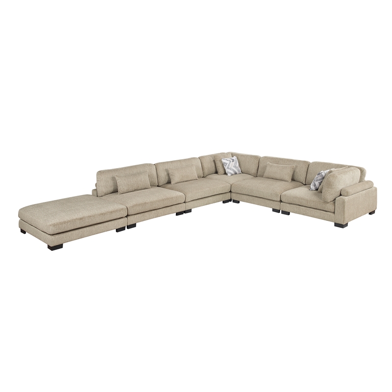 Pemberly Row Microfiber 6-Piece Modular Sectional with Ottoman 300 lbs in Brown