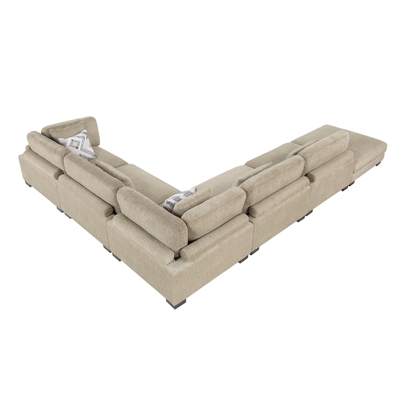 Pemberly Row Microfiber 6-Piece Modular Sectional with Ottoman 300 lbs in Brown