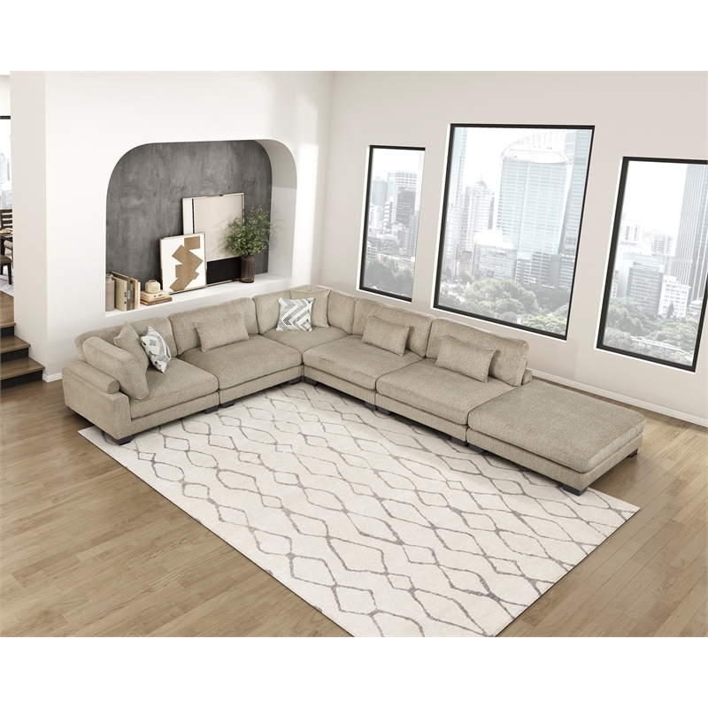 Pemberly Row Microfiber 6-Piece Modular Sectional with Ottoman 300 lbs in Brown