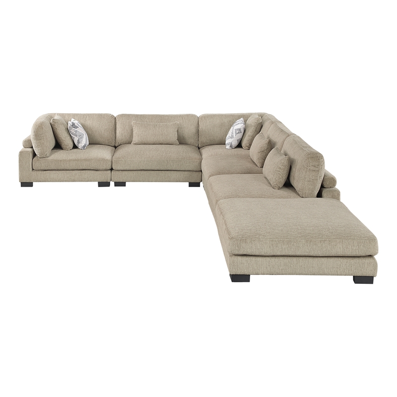 Pemberly Row Microfiber 6-Piece Modular Sectional with Ottoman 300 lbs in Brown