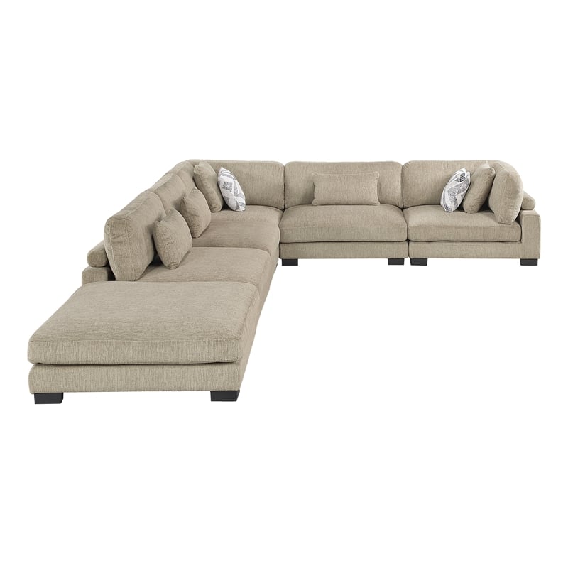 Pemberly Row Microfiber 6-Piece Modular Sectional with Ottoman 300 lbs in Brown