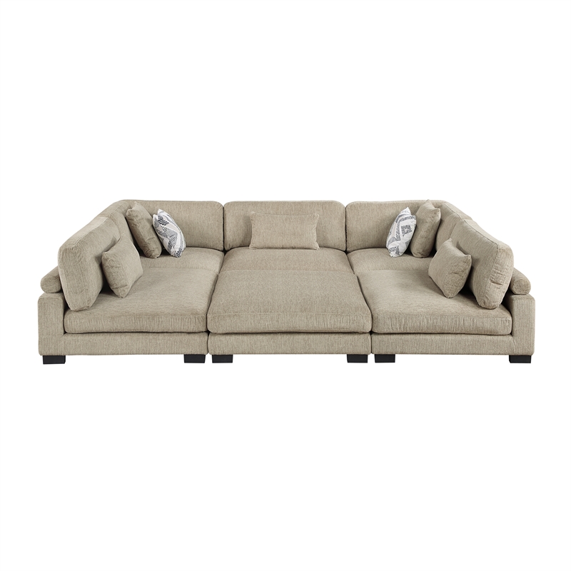 Pemberly Row Microfiber 6-Piece Modular Sectional with Ottoman 300 lbs in Brown