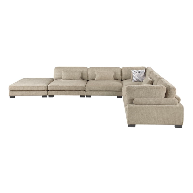 Pemberly Row Microfiber 6-Piece Modular Sectional with Ottoman 300 lbs in Brown
