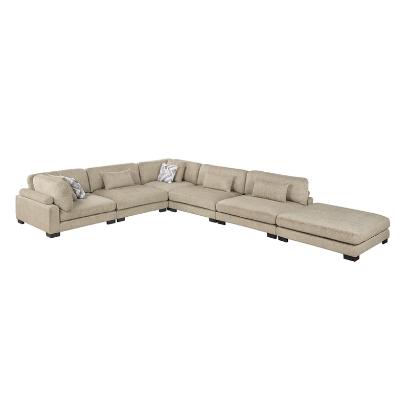Pemberly Row Microfiber 6-Piece Modular Sectional with Ottoman 300 lbs in Brown