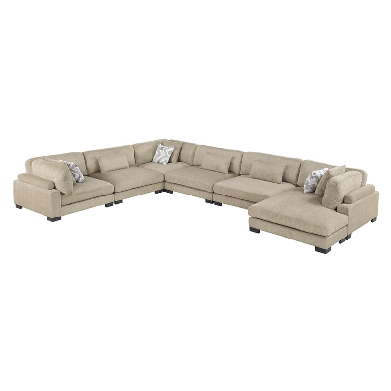 Pemberly Row Microfiber 6-Piece Modular Sectional with Chaise 300 lbs in Brown