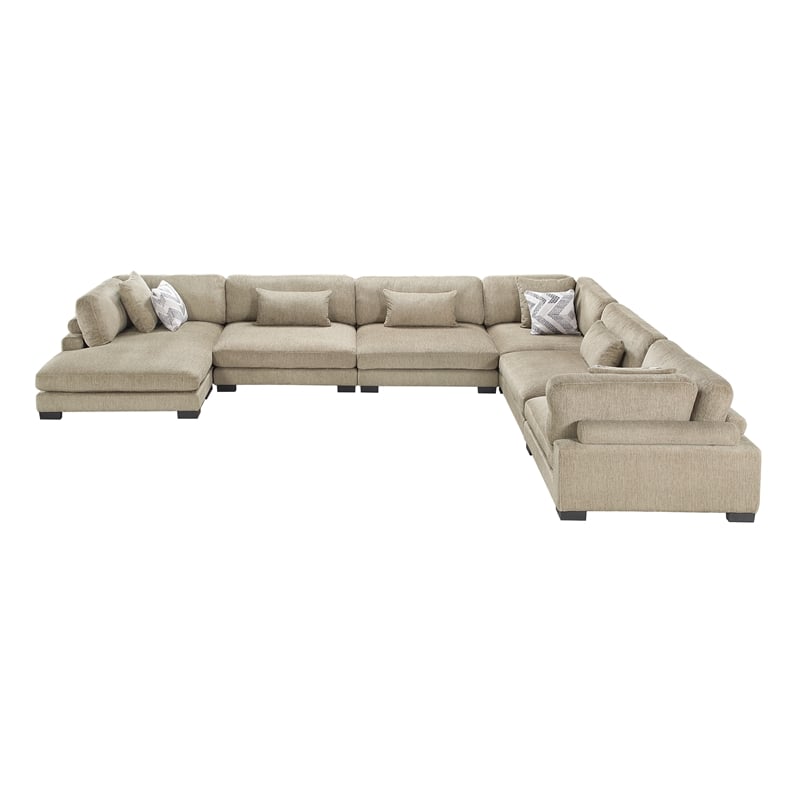 Pemberly Row Microfiber 6-Piece Modular Sectional with Chaise 300 lbs in Brown
