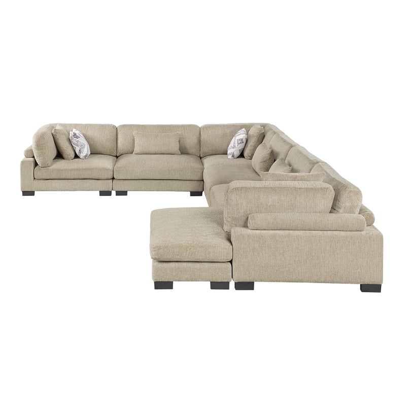 Pemberly Row Microfiber 6-Piece Modular Sectional with Chaise 300 lbs in Brown