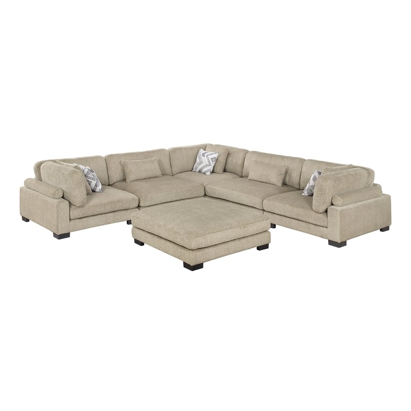 Pemberly Row Microfiber 6-Piece Modular Sectional with Ottoman 300 lbs in Brown