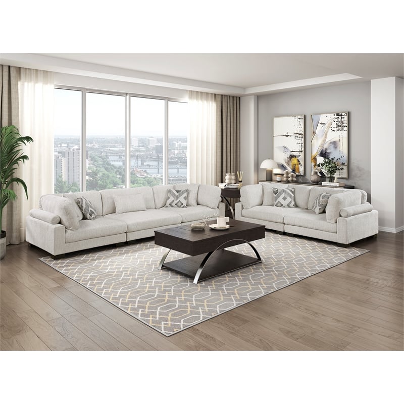 Pemberly Row Textured Microfiber Modular Love Seat with Pillows 300 lbs in Beige