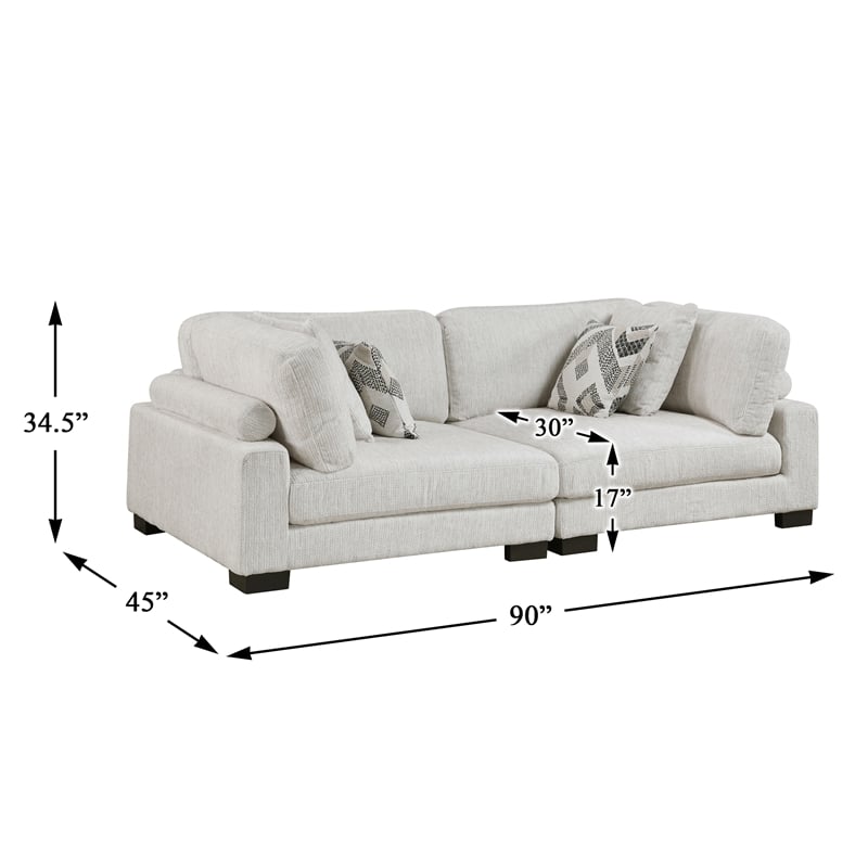 Pemberly Row Textured Microfiber Modular Love Seat with Pillows 300 lbs in Beige