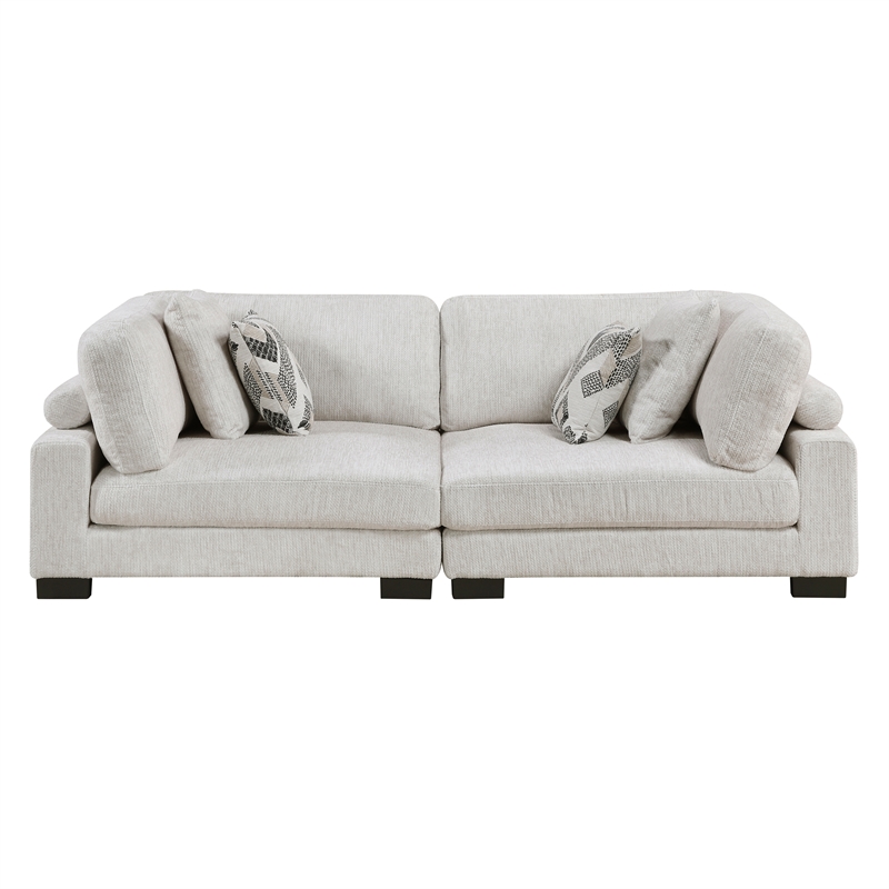 Pemberly Row Textured Microfiber Modular Love Seat with Pillows 300 lbs in Beige