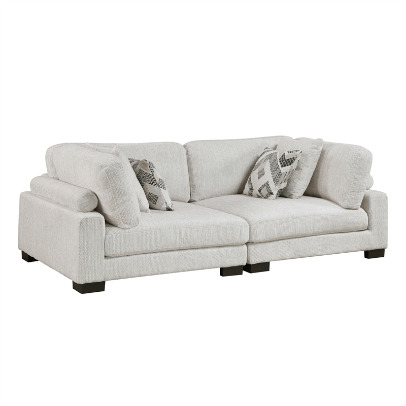 Pemberly Row Textured Microfiber Modular Love Seat with Pillows 300 lbs in Beige