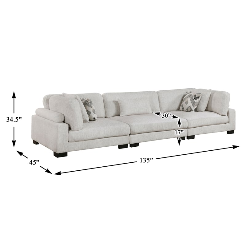 Pemberly Row Microfiber 3-Piece Modular Sofa with Pillows 300 lbs in Beige
