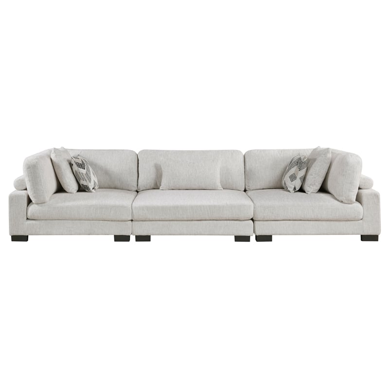 Pemberly Row Microfiber 3-Piece Modular Sofa with Pillows 300 lbs in Beige